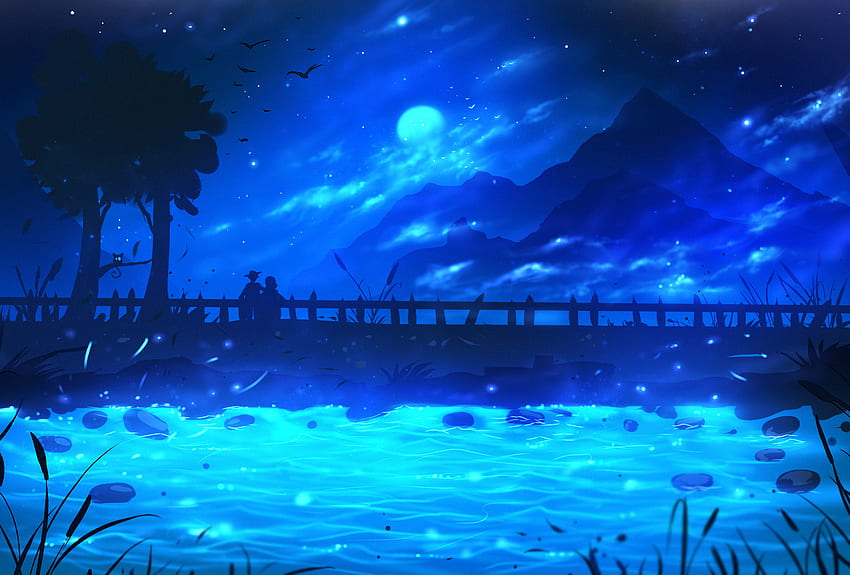 ryky цифрово изкуство рисунка пейзаж синя вода HD тапет