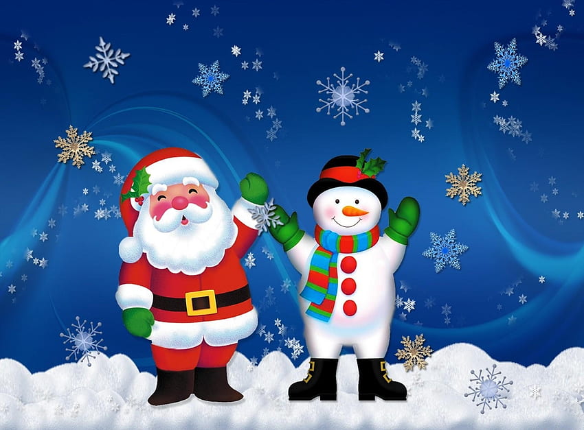 휴일, 산타클로스, 눈송이, 눈사람, 크리스마스, 휴일, 분위기 HD 월페이퍼
