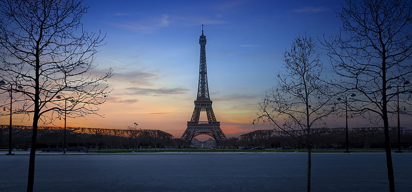 Wieża Eiffla, Paryż, miasto, architektura, zachód słońca Tapeta HD
