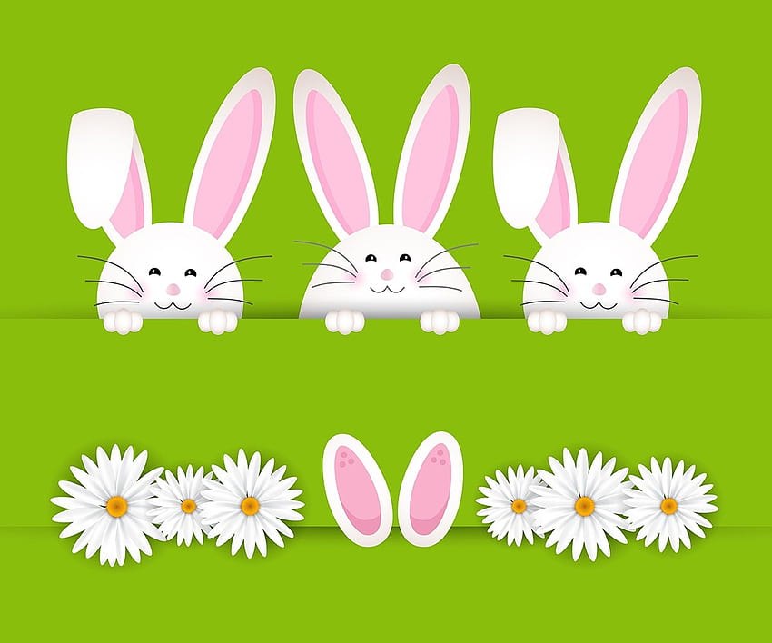 Happy Easter!, bunny, easyer, pink, white, green, flower, texture, pattern HD wallpaper