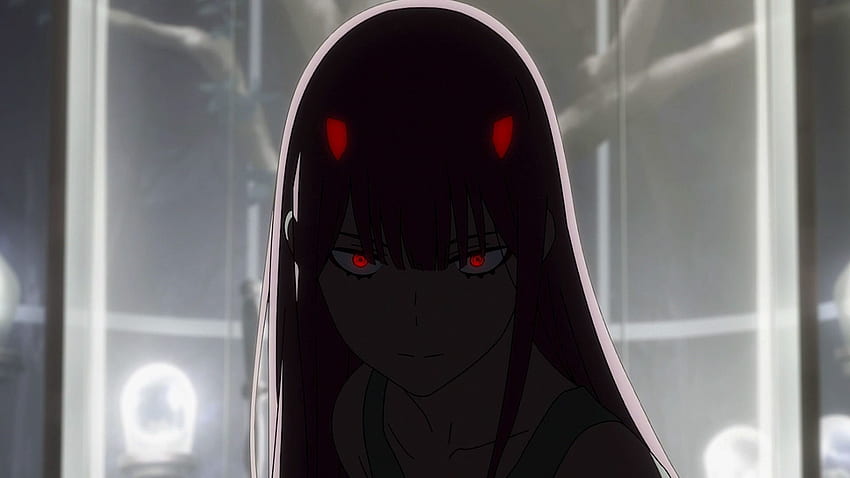 dark, red eyes, zero two, anime girl, , , background, bce965, Black and Red Anime Girl HD wallpaper