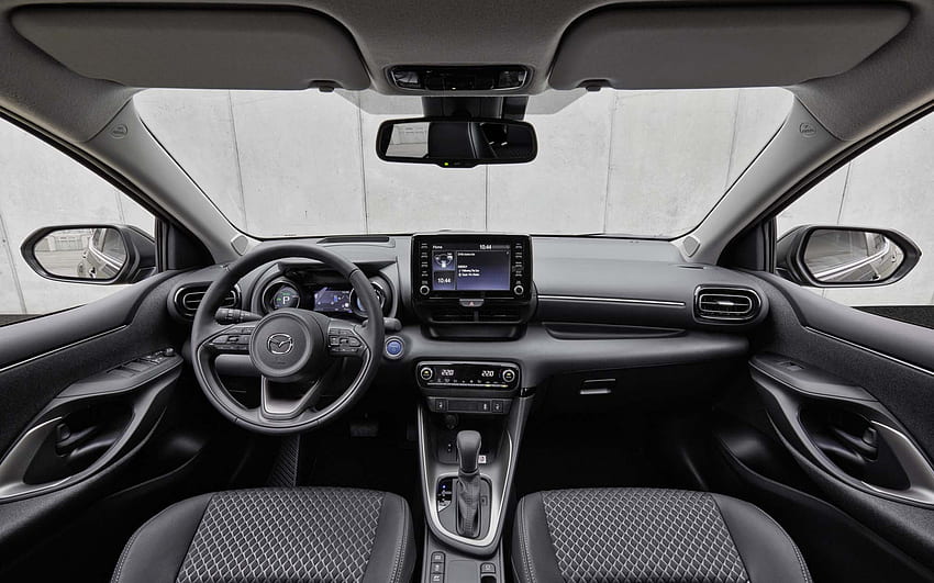 2022, Mazda 2, interior, inside view, Mazda 2 dashboard, Mazda 2 interior, Mazda steering wheel, japanese cars, Mazda HD wallpaper