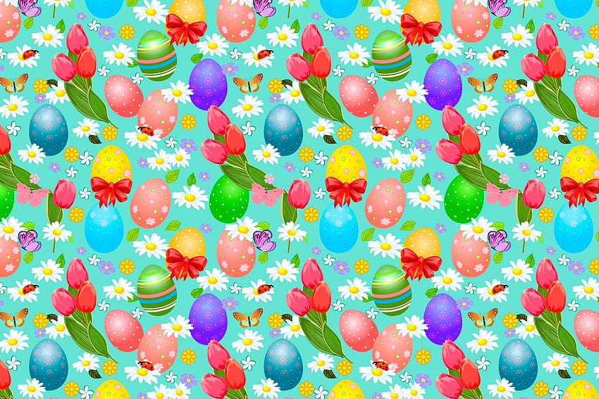 Tekstur Paskah, biru, telur, warna-warni, putih, kertas, kupu-kupu, bunga, kuning, merah, tekstur, Paskah, busur, pola Wallpaper HD