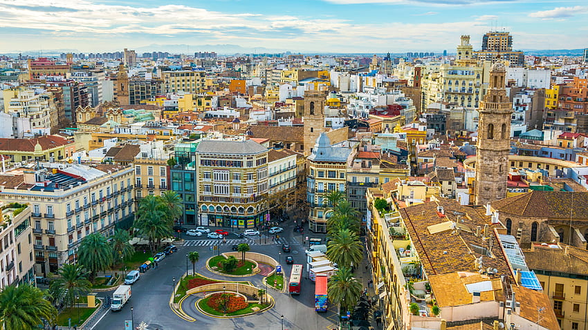 Испания Градски площад Валенсия Покривни градове HD тапет