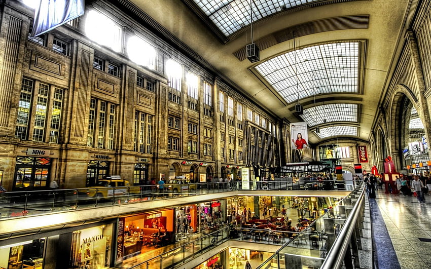 mall scene in r, walkways, stores, ceiling, r, mall, floors HD wallpaper