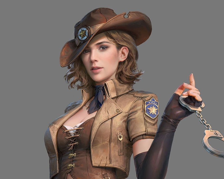 Sheriff, girl, kuside sangu, hat, fantasy HD wallpaper