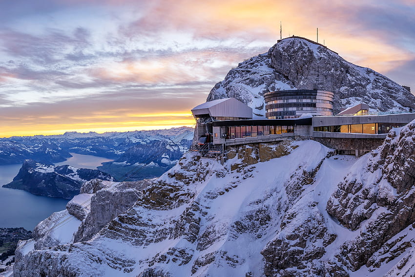 Sunrise on Pilatus Kulm, Switzerland, switzerland, mountains, snow, sunrise HD wallpaper
