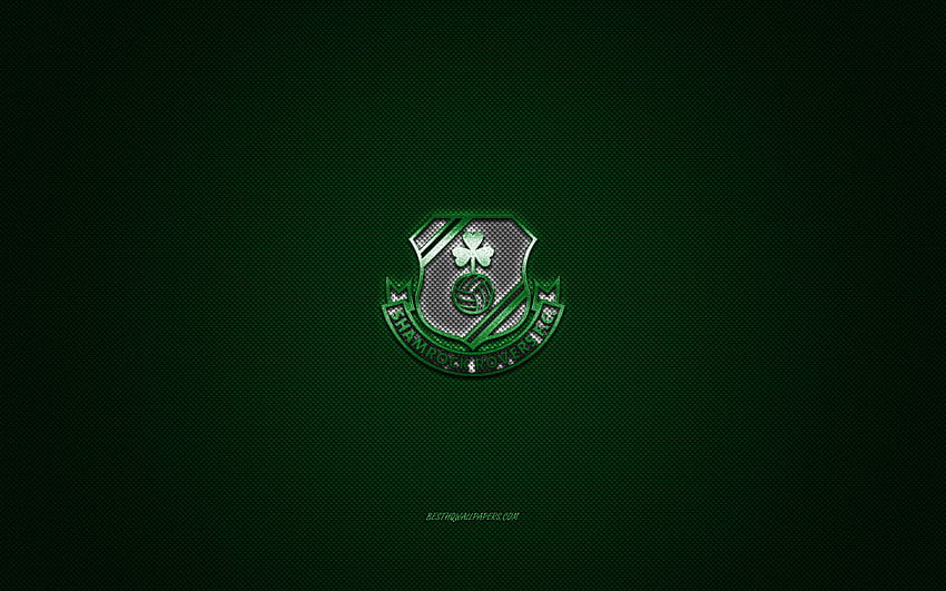 Shamrock Rovers FC, Irish football club, green logo, green carbon fiber background, League of Ireland Premier Division, football, Tallaght, Ireland, Shamrock Rovers FC logo HD wallpaper
