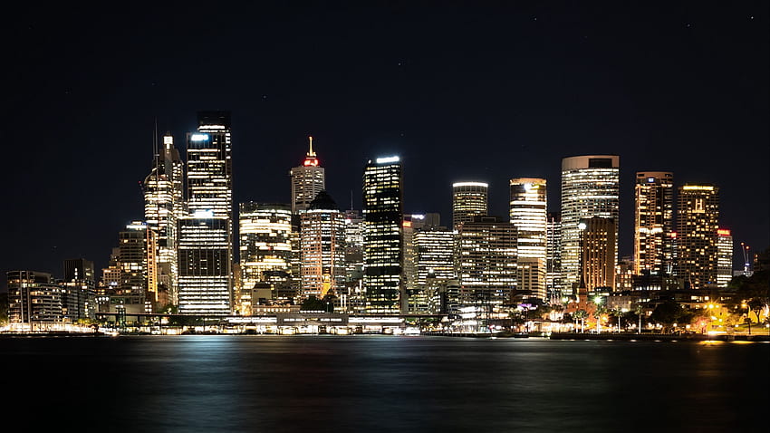 нощен град, градски светлини, панорама, силует на Сидни HD тапет