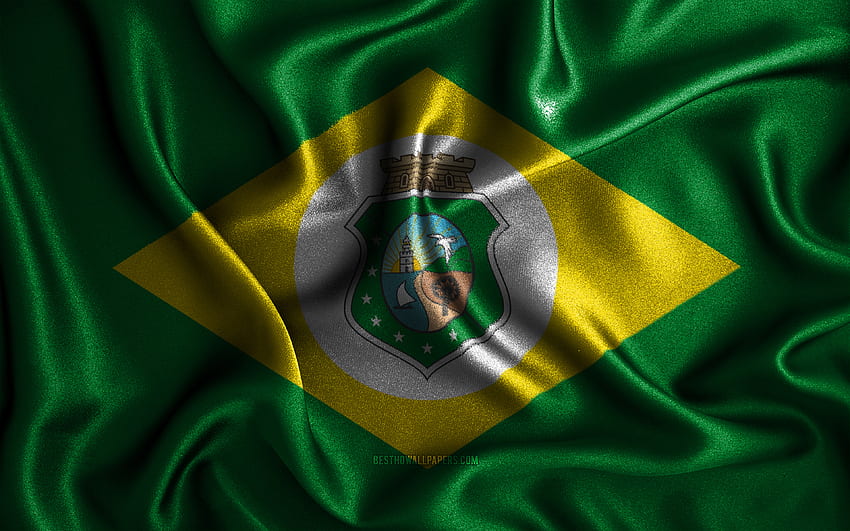 Bendera Ceara,, bendera bergelombang sutra, negara bagian brazilian, Hari Ceara, bendera kain, Bendera Ceara, seni 3D, Ceara, Amerika Selatan, Negara Bagian Brasil, bendera Ceara 3D, Brasil Wallpaper HD