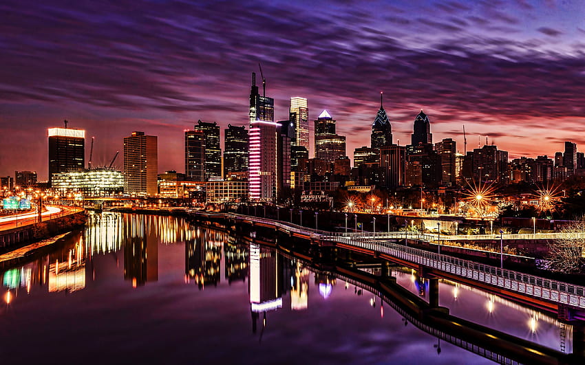 Filadelfia, , paesaggi notturni, città americane, Pennsylvania, America, Filadelfia di notte, USA, Città di Filadelfia, Città della Pennsylvania per con risoluzione . Alta qualità Sfondo HD