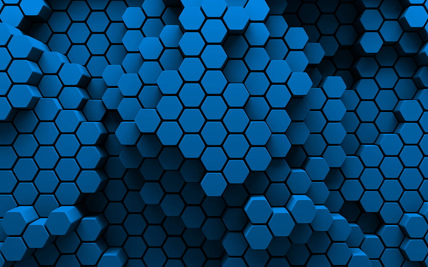 hexágonos azuis, arte 3D, criativo, favo de mel, padrões de hexágonos, fundo de hexágonos azuis, texturas de hexágonos, fundo azul, textura de hexágonos para com resolução. Alta qualidade papel de parede HD