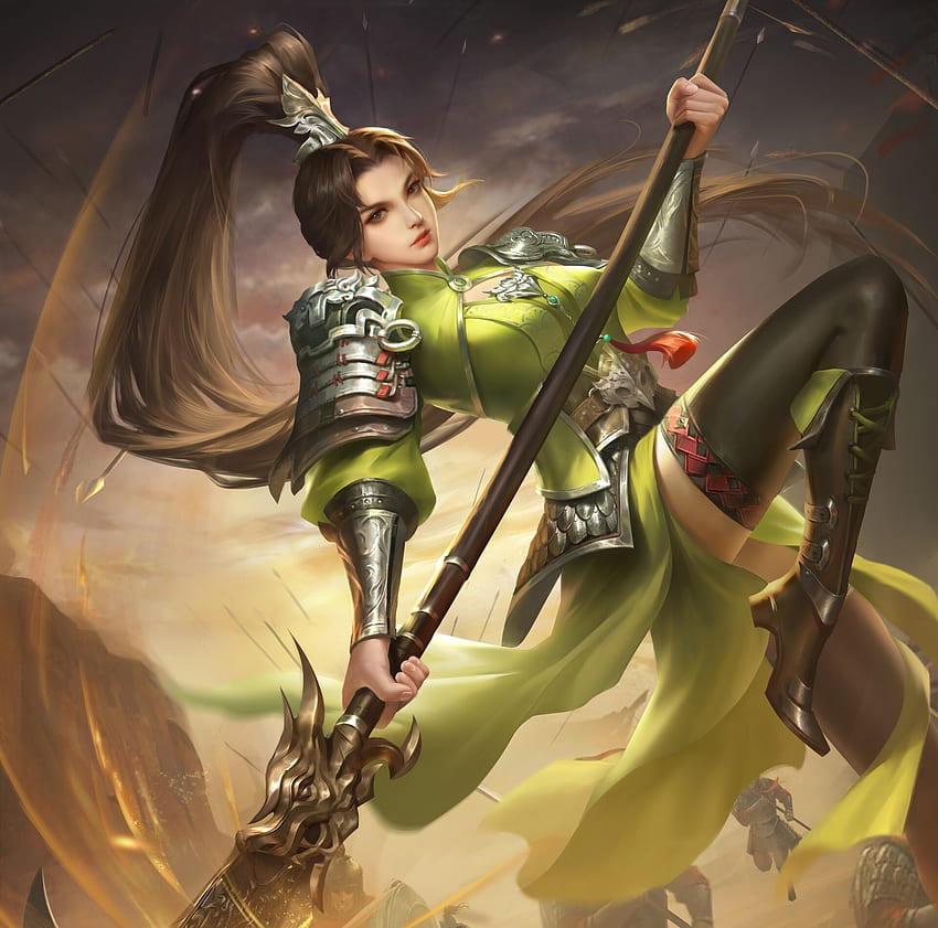 Fantasy girl, frumusete, ming yang zhou, fantasy, green, fighter, girl, luminos, warrior HD wallpaper