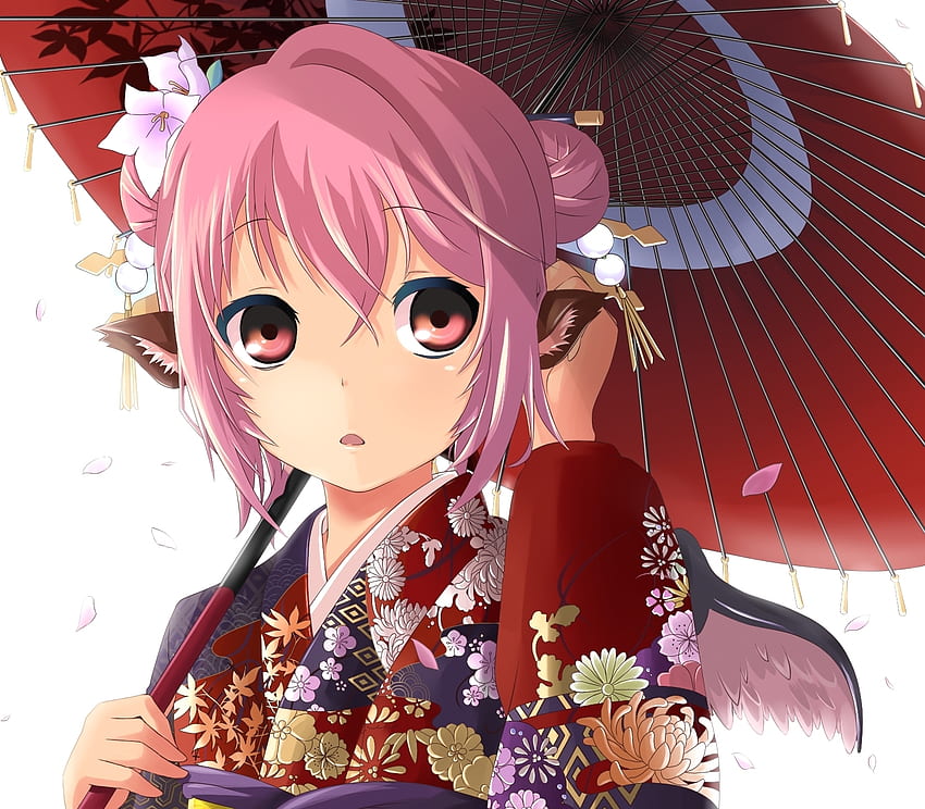 Kimono, Anime, Fille, Parapluie Fond d'écran HD