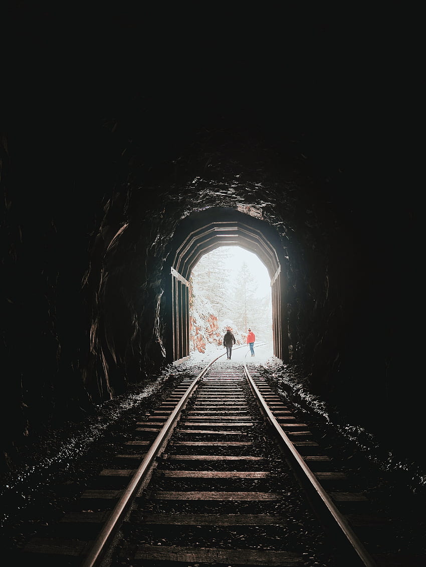 Railroad in dark tunnel in winter · Stock, Train Tunnel HD phone wallpaper