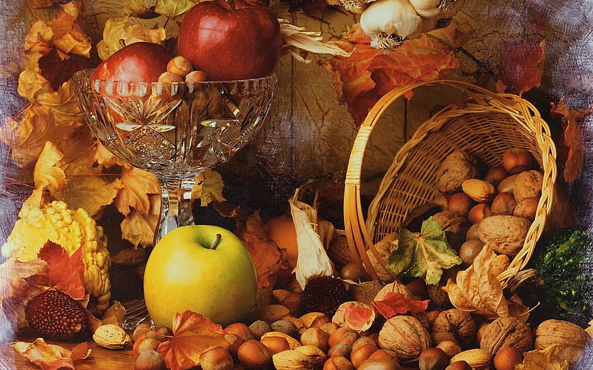 과일과 견과류, 그래피티, 가을, 가을, 견과류, 과일, 음식 HD 월페이퍼