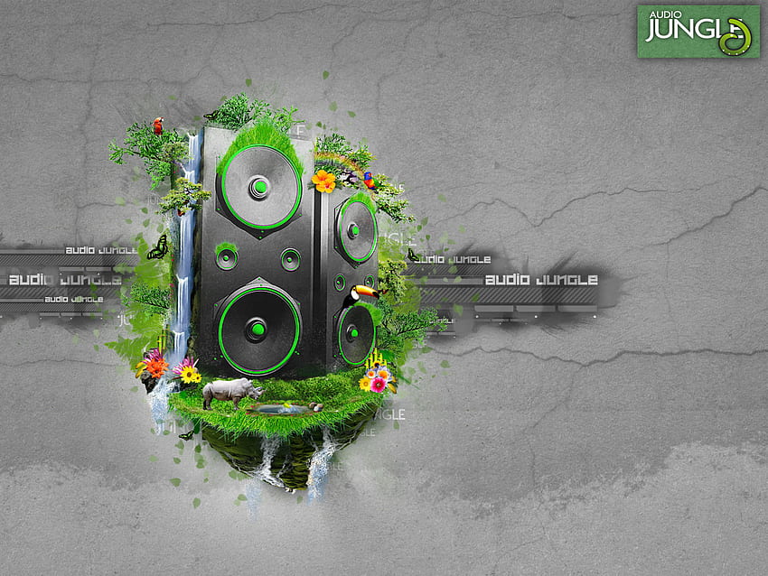 音楽とジャングルの一部、音楽、ジャングル、緑 高画質の壁紙