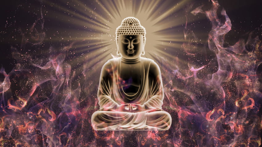 Bouddha, assis, yeux fermés, art numérique, bouddhisme, méditation, incandescent, feu, flou, fractale, abstrait / et fond mobile, Bouddha méditant Fond d'écran HD