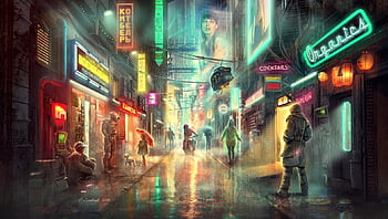 Wallpaper : cyberpunk, science fiction, neon, artwork, night, city lights,  digital art, building, palm trees, bridge, car, taillights, street light  1969x3500 - Inrro - 2242856 - HD Wallpapers - WallHere