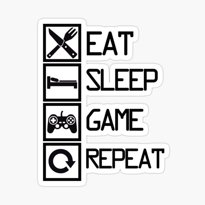Plakat Eat Sleep Game Repeat (czarno-biały). Tapeta na telefon HD