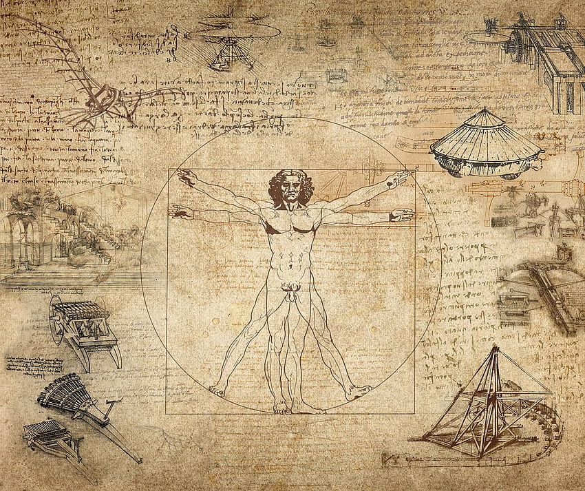 Kolaż Leonarda Da Vinci Człowiek witruwiański, Leonardo Da Vinci Tapeta HD