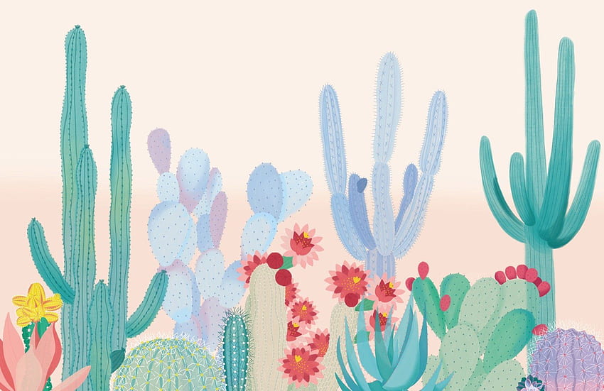 จิตรกรรมฝาผนังกระบองเพชรสีสันสดใสน่ารัก Cactus เย็น วอลล์เปเปอร์ HD
