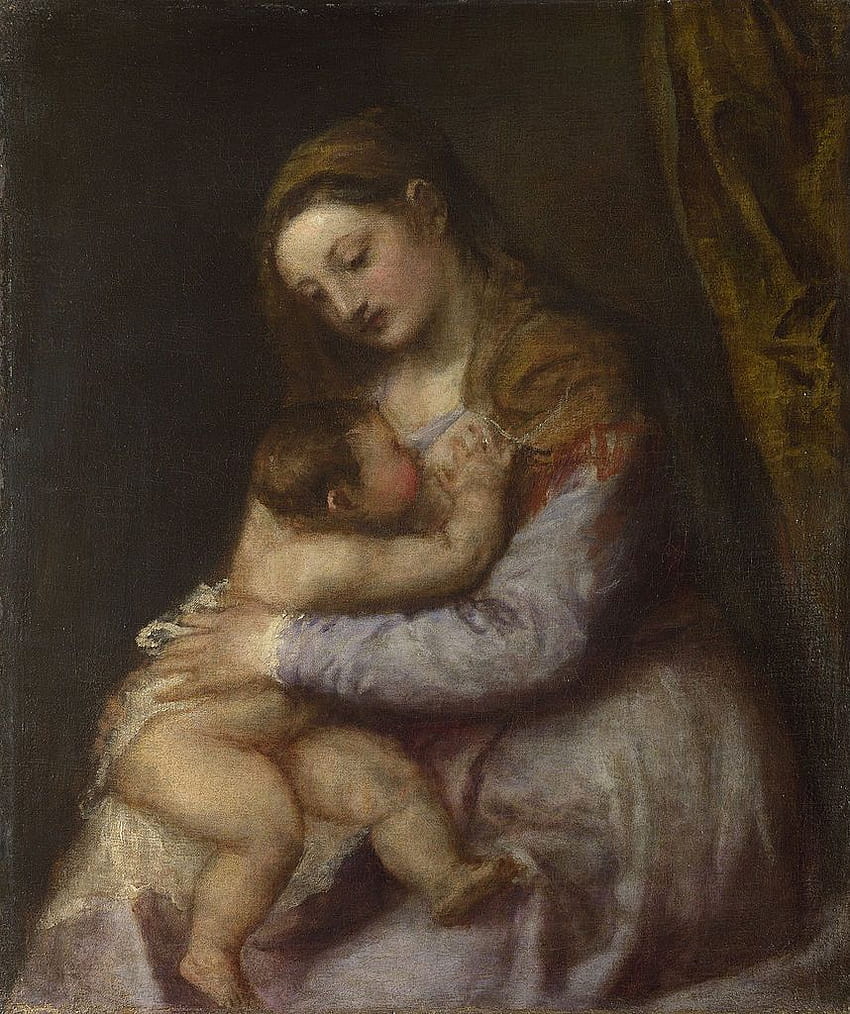 Titian - Meryem Ana Bebek İsa'yı Emziriyor - Google Art HD telefon duvar kağıdı