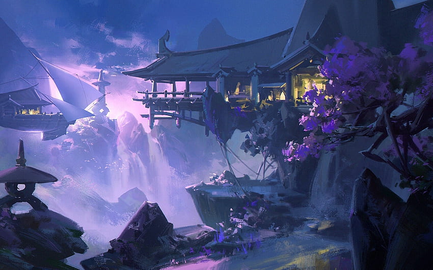 Fantasy Landscape, Cliff, Building, Concept Art, Chinese Fantasy HD wallpaper