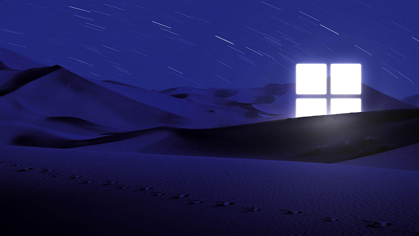 Deserto, Notte, Blu, Logo di Windows, Incandescente, Tracce stellari, Illuminato, Natura Sfondo HD