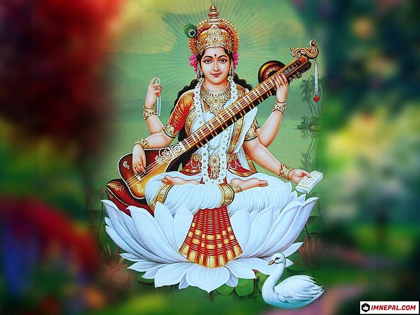 Hindu Goddess Saraswati Mata - Saraswati Goddess - - HD wallpaper