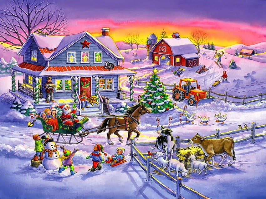 Classic vintage style christmas celebration paintings for kids story HD wallpaper