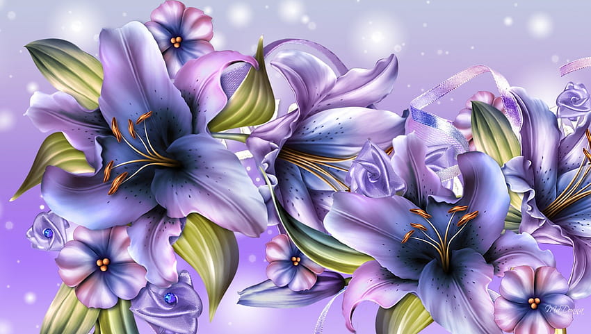 Лавандулова лилия, цветя, звезди, пролет, лято, лилаво, ярко, блясък, лавандула, блясък, цветя, цветя, люляк HD тапет