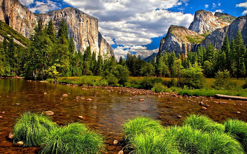 *** Montañas y río ***, rzeka, natura, gory, zielen fondo de pantalla