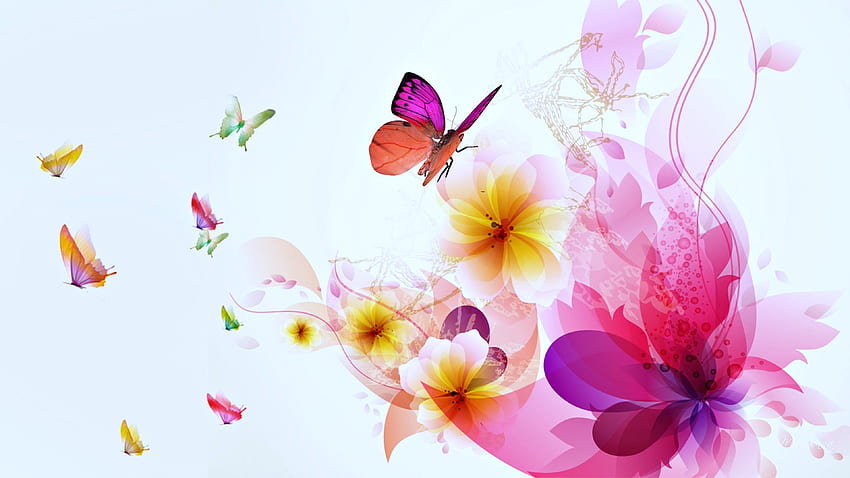 beauté, , Papillons, , Magique, , , , Fleurs / et Fond Mobile, Printemps Magique Fond d'écran HD