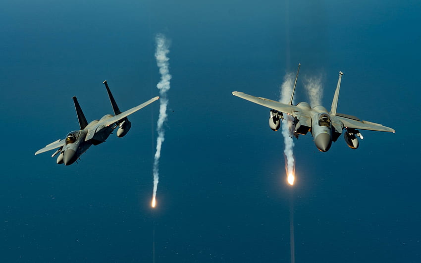 McDonnell Douglas F-15 Eagle, ракетна атака, F-15 в небето, USAF, военни самолети, американски изтребители HD тапет