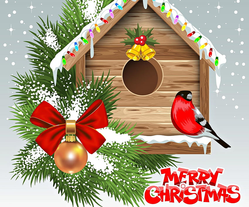 Коледна къщичка за птици, весела, птица, коледа, къща HD тапет