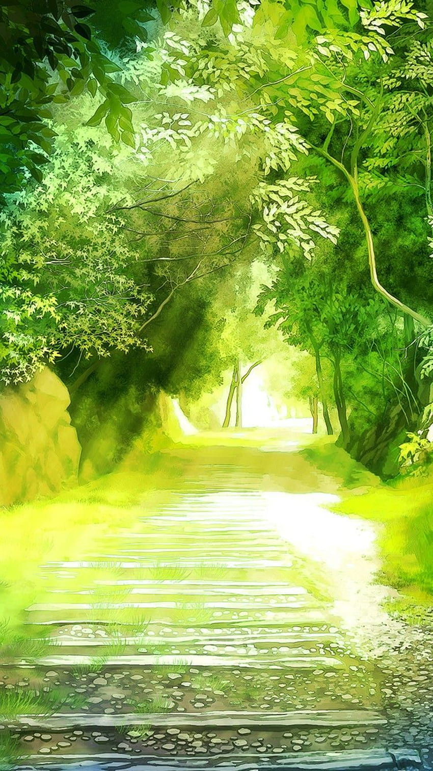 iPhone Anime vert, paysage d'anime vert Fond d'écran de téléphone HD