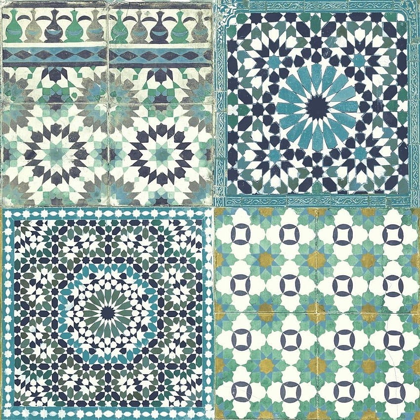 Grandeco Botanical Moroccan Tile Pattern Retro Floral Textured Motif BA2503 - น้าน ฉันต้องการ วอลล์เปเปอร์โทรศัพท์ HD