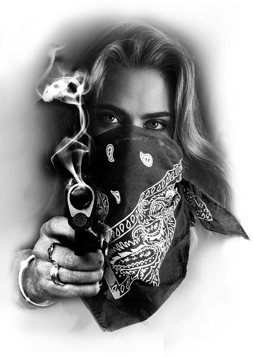 Gangster Girl with bandana and gun tattoo design. Gangstas, Guns, Bandanas Gangsters HD phone wallpaper