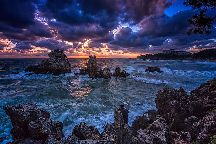 Gleichgewicht, Meer, Hotel, Felsen, Schönheit, Wellen, Wolken, Himmel, Natur, Ozean HD-Hintergrundbild