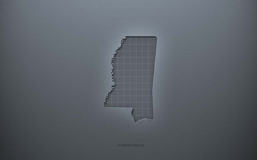 Mississippi map, gray creative background, Mississippi, USA, gray paper texture, American states, Mississippi map silhouette, map of Mississippi, gray background, Mississippi 3d map HD wallpaper