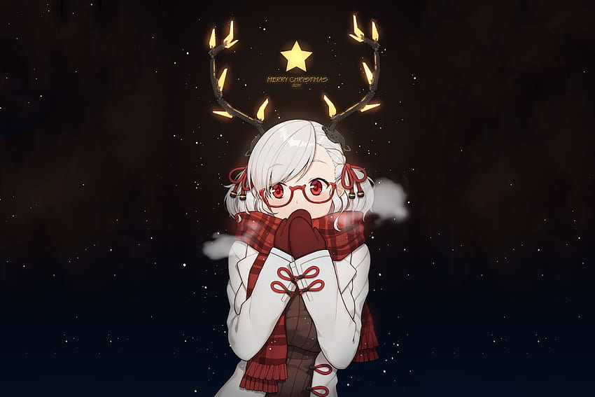 Christmas, horns girl, anime, original HD wallpaper