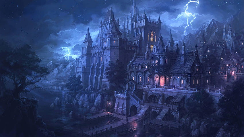 Fantasía épica de invierno, paisaje medieval oscuro fondo de pantalla