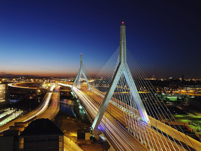 Jembatan Leonard P. Zakim Bunker Hill, Sungai Charles, Boston, Boston MA Wallpaper HD