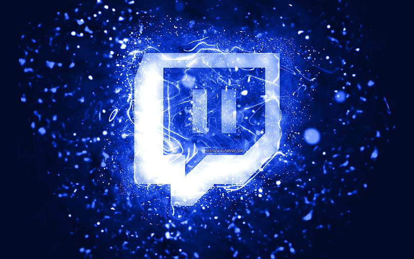 Twitch dark blue logo, , dark blue neon lights, creative, dark blue abstract background, Twitch logo, social network, Twitch HD wallpaper