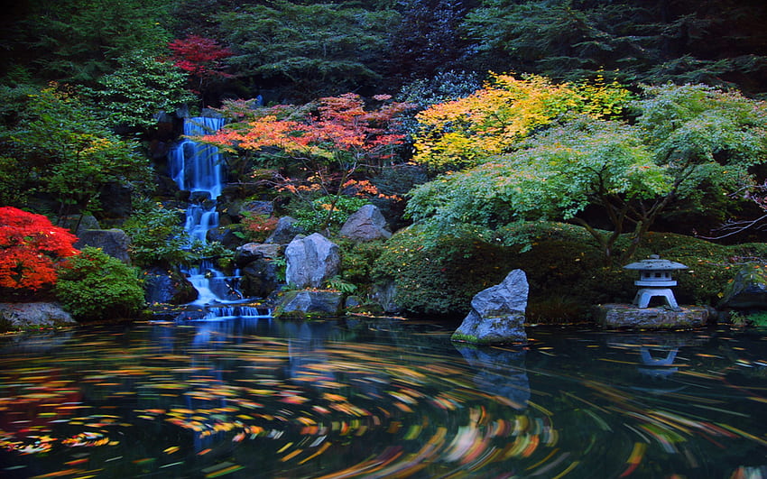 สวนเซนฤดูใบไม้ร่วง สวนหินญี่ปุ่น วอลล์เปเปอร์ HD