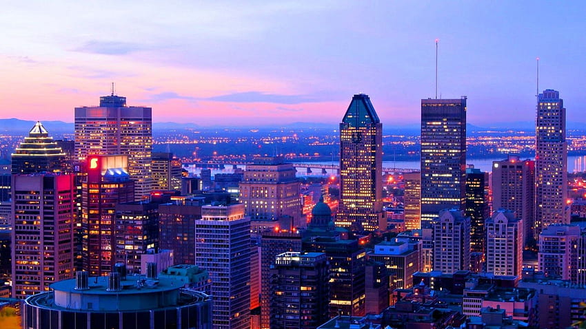 Schöner Sonnenuntergang in der Innenstadt von Montreal im Jahr 2020. Kanada-Stadt, Urlaub in Montreal, Stadt HD-Hintergrundbild