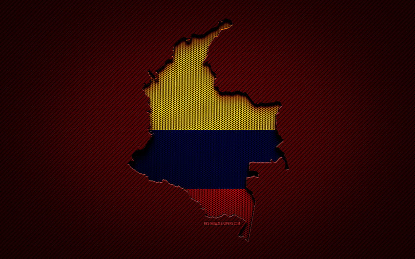 Colombia map, , South American countries, Colombian flag, red carbon background, Colombia map silhouette, Colombia flag, South America, Colombian map, Colombia, flag of Colombia HD wallpaper
