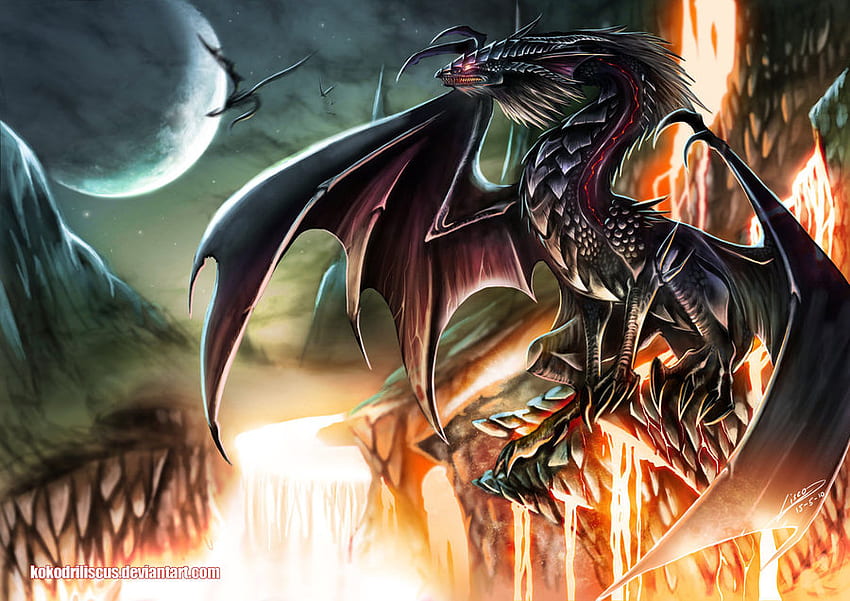 Demônio Negro, dragão, dragão infernal, dragão negro, demônio papel de parede HD