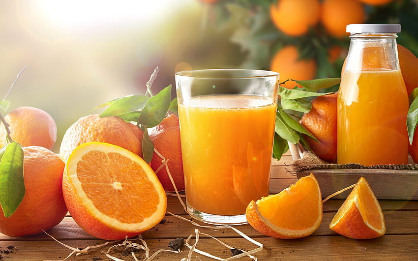 Портокали и сок, стъкло, плодове, сок, портокали HD тапет